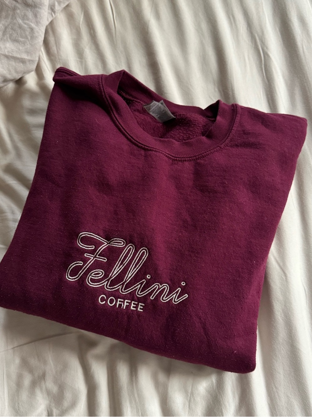 Fellini Coffee New York City Crewneck Sweater in Dark Red